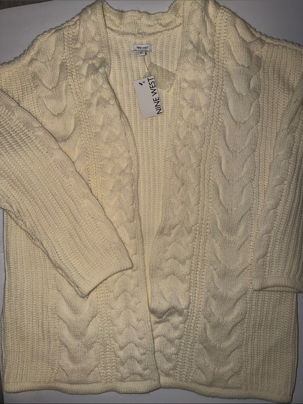 Nine West Cream Cable-Knit Open-Front Cardigan
